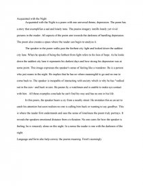 Acquainted With The Night Essay Acquainted With The Night Essay