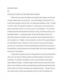Essay About Healthy Diet Analysis And Synthesis Essay also Federalism Essay Paper Position Paper On Texting Or Talking On The Phone While An Essay On English Language