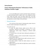 Factors Influencing the Physicians` Performance in Public Healthcare Facilities in Egypt