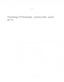 Psychology of Personality - Lecture Notes